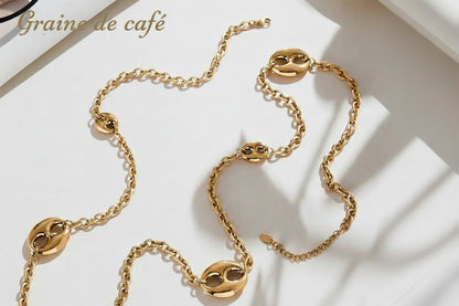 Collier Chaîne Épaisse 95cm Acier Inoxydable Plaqué Or Femme – Pendentif Ovale Hip - Hop - Bijou Graine de Café - Colliergrainedecafe.fr