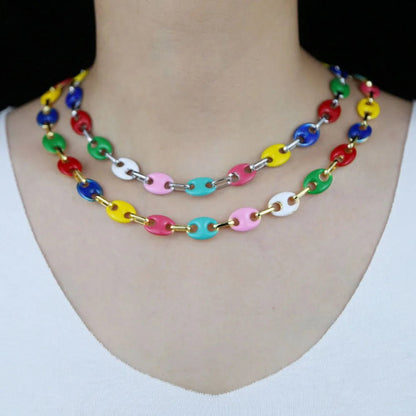 Collier Graine de Café Femme – Chaîne Perles Colorées Acier Doré - Bijou Graine de Café - Colliergrainedecafe.fr
