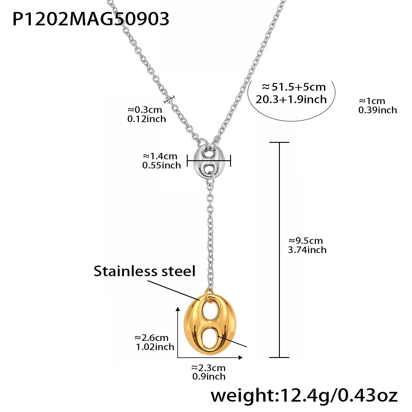 Collier Y Acier Inoxydable 18K Plaqué Or Femme – Chaîne Lariat Pendentif - Bijou Graine de Café - Colliergrainedecafe.fr