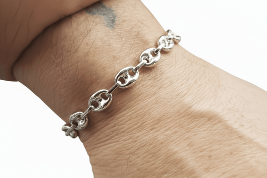 Bracelet Grain de Café 10mm – Chaîne Acier Inoxydable Argenté Homme et Femme - Bijou Graine de Café - Colliergrainedecafe.fr