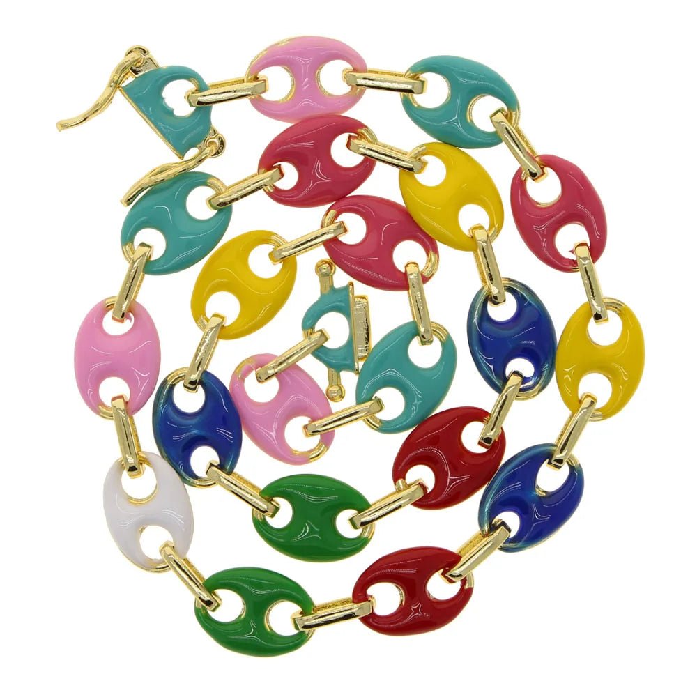 Collier Graine de Café Femme – Chaîne Perles Colorées Acier Doré - Bijou Graine de Café - Colliergrainedecafe.fr