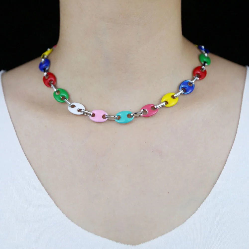 Collier Graine de Café Femme – Chaîne Perles Colorées Acier Doré - Bijou Graine de Café - Colliergrainedecafe.fr